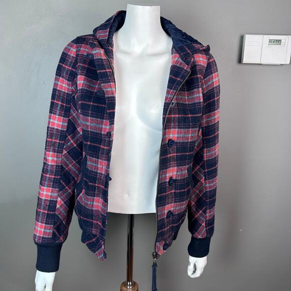 Billabong jacket women's small buffalo plaid grunge y2k quilted hood vintage - Picture 12 of 15